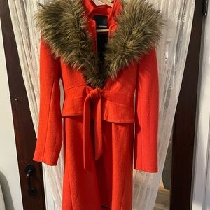 Knee length coral red orange Tracy Reese coat size 12